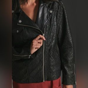 Anthropologie Faux Leather Black Eyelet Jacket XS RUNS LARGE